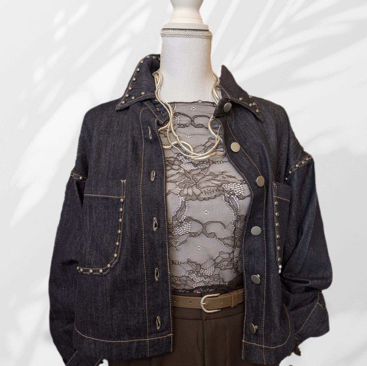 Giacca Chiodata Crop Denim