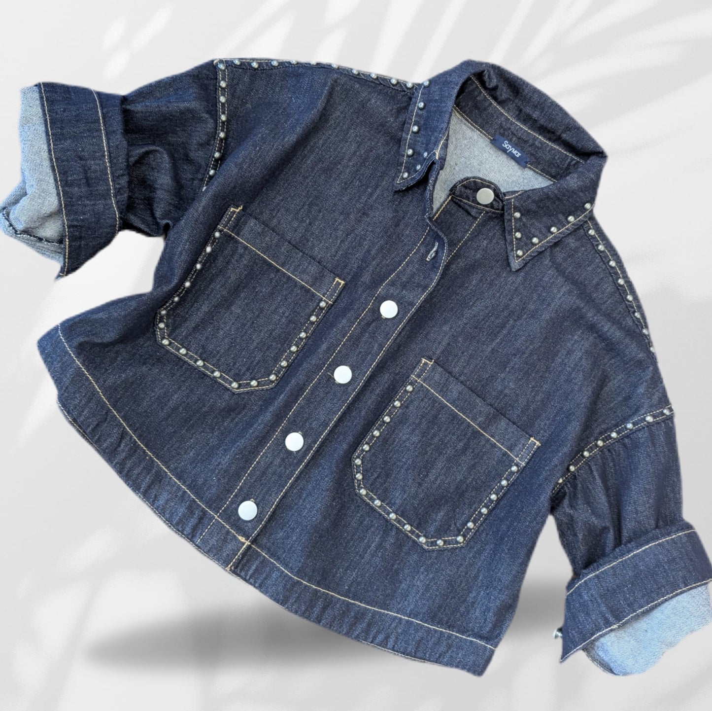 Giacca Chiodata Crop Denim