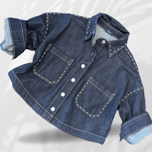 Giacca Chiodata Crop Denim