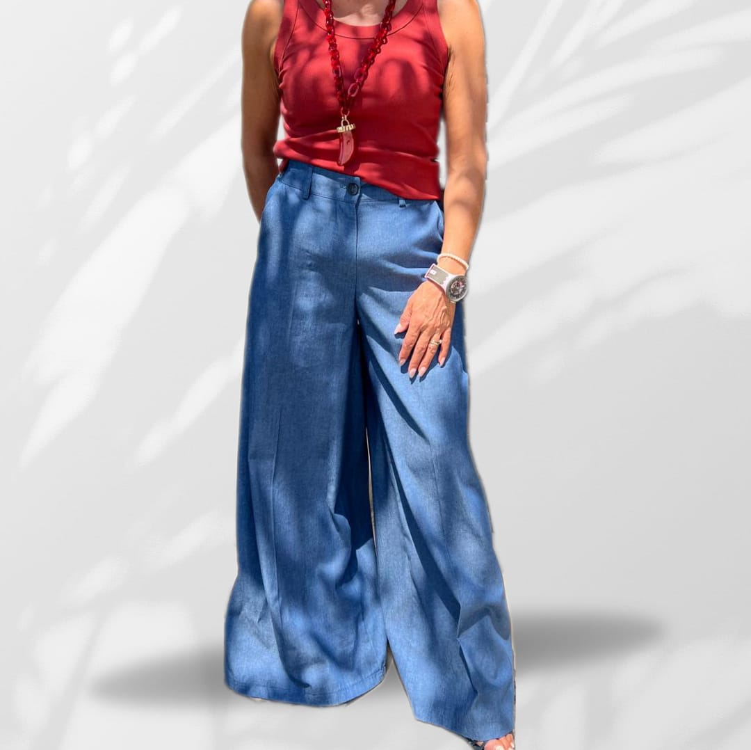 Pantaloni Palazzo Chambray