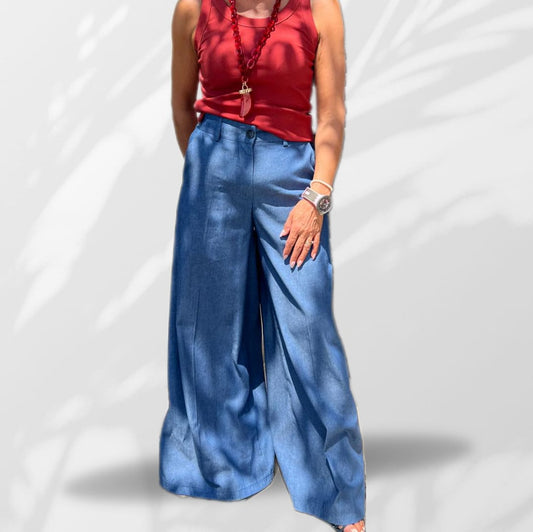 Pantaloni Palazzo Chambray